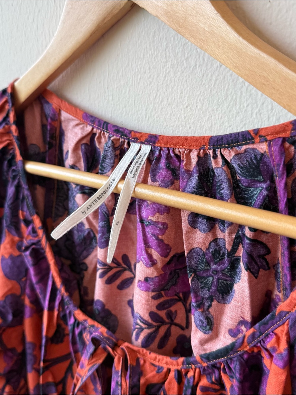 Anthropologie The Somerset Maxi Dress: Puff Sleeve Edition Orange Purple Floral - Picture 4 of 8